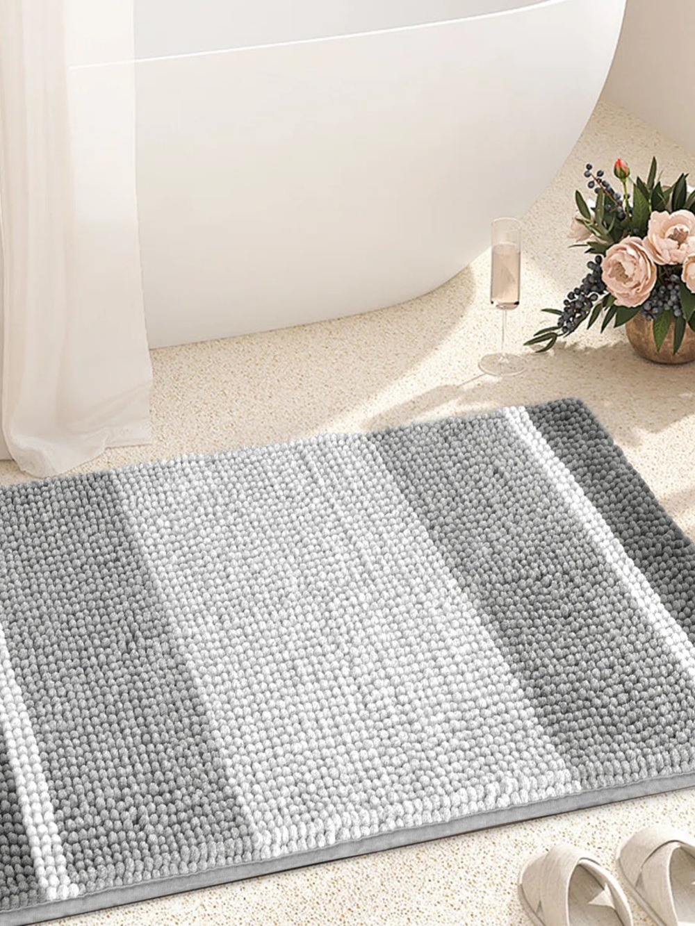 Mersin Gradient Chenille Water Absorbent Soft Plush Bath Rug 20”x32”